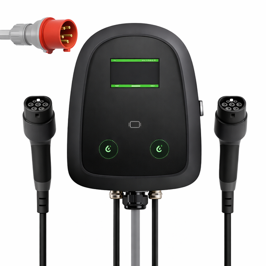 Station de recharge double Type 2 triphasée 2 × 22 kW – OCPP 1.6J – câbles non inclus