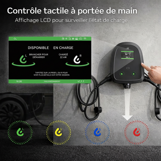 Station double Type 2 triphasé OCPP 1.6J 2x22 kW sans câbles